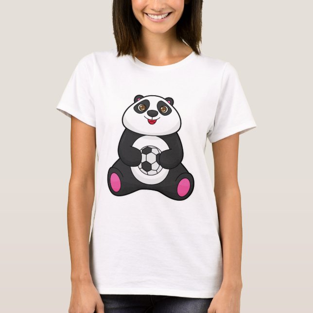Camiseta Panda como jogador de futebol com bola de futebol (Frente)