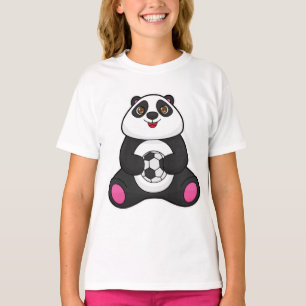 Camiseta Panda como jogador de futebol com bola de futebol