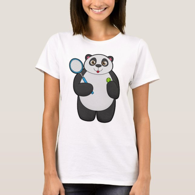 Camiseta Panda como jogador Tênis com raquete Tênis (Frente)