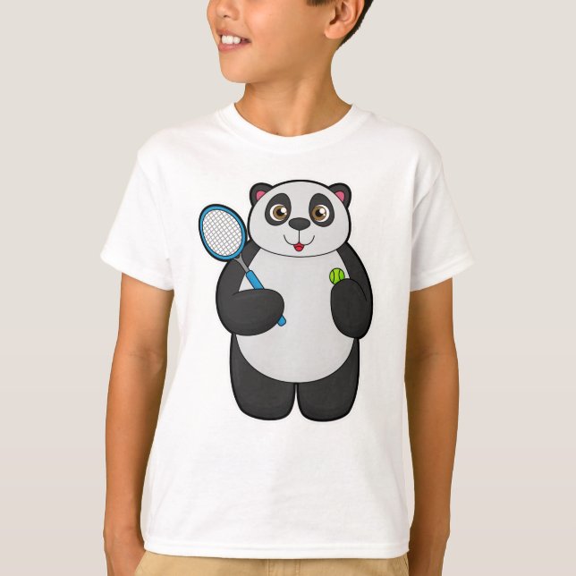 Camiseta Panda como jogador Tênis com raquete Tênis (Frente)