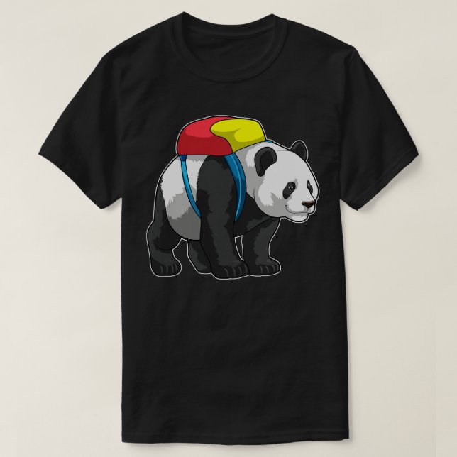 Camiseta Panda como Mochileiro com Mochila 3 (Frente do Design)