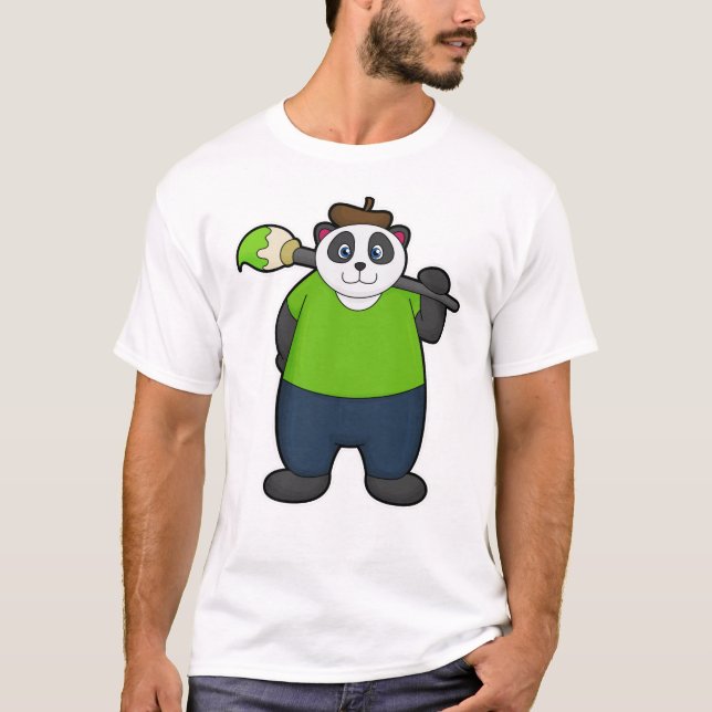 Camiseta Panda como Pintor com Pincel (Frente)