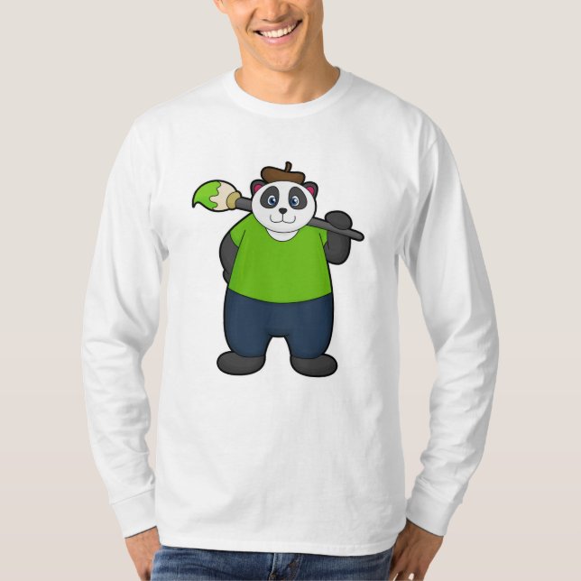 Camiseta Panda como Pintor com Pincel (Frente)