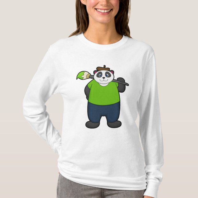 Camiseta Panda como Pintor com Pincel (Frente)
