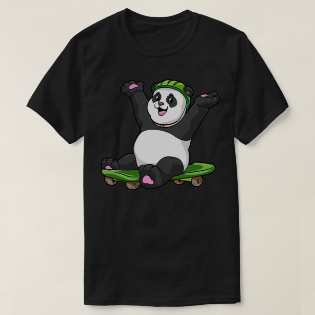 Camiseta Panda como skater com skate e capacete (Frente do Design)