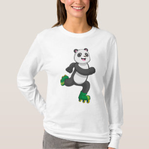 Camiseta Panda como skater em linha com skates Roller