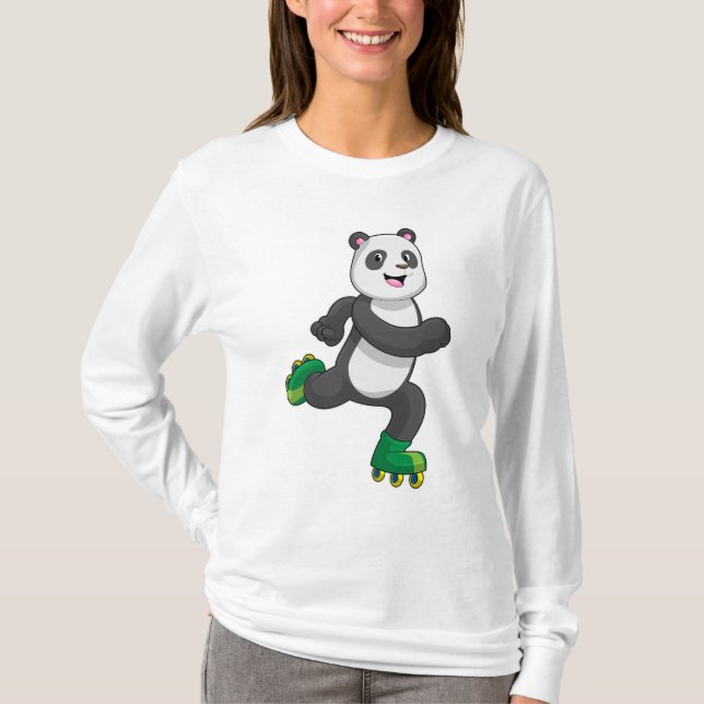 Camiseta Panda como skater em linha com skates Roller (Frente)