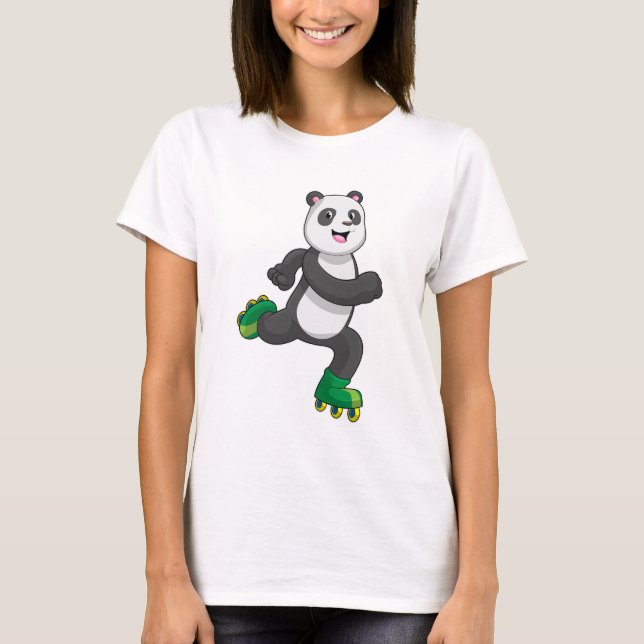 Camiseta Panda como skater em linha com skates Roller (Frente)