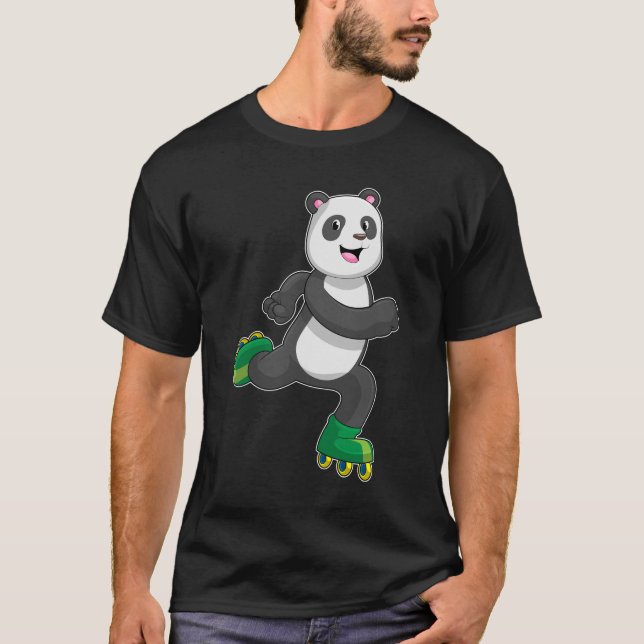 Camiseta Panda como skater em linha com skates Roller (Frente)
