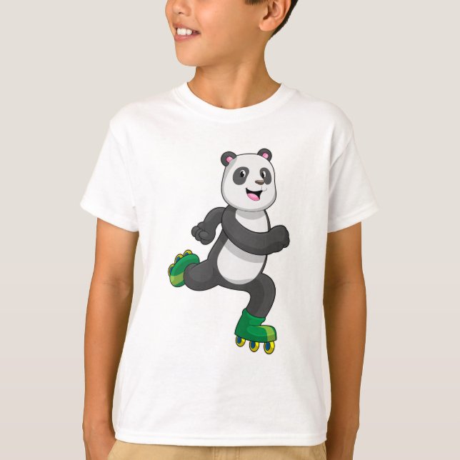 Camiseta Panda como skater em linha com skates Roller (Frente)