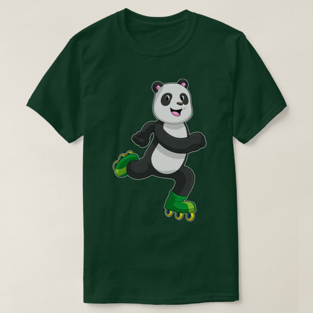 Camiseta Panda como skater em linha com skates Roller (Frente do Design)