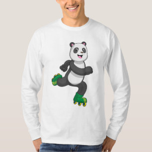 Camiseta Panda como skater em linha com skates Roller