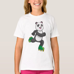 Camiseta Panda como skater em linha com skates Roller