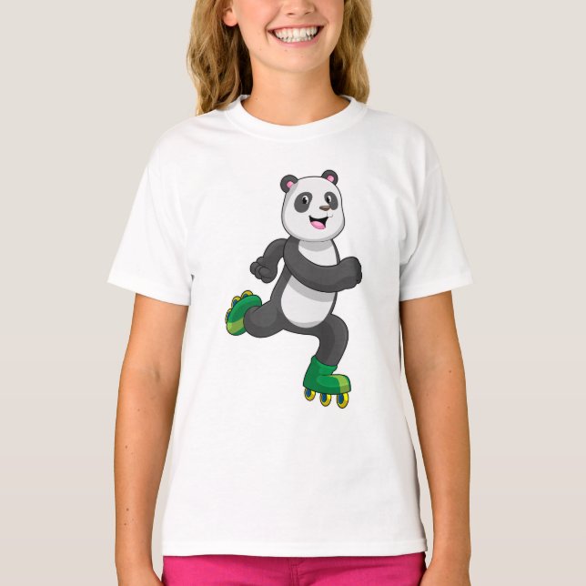 Camiseta Panda como skater em linha com skates Roller (Frente)