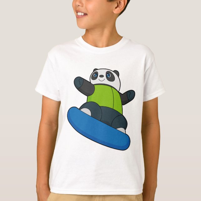 Camiseta Panda como Snowboarder com Snowboard (Frente)