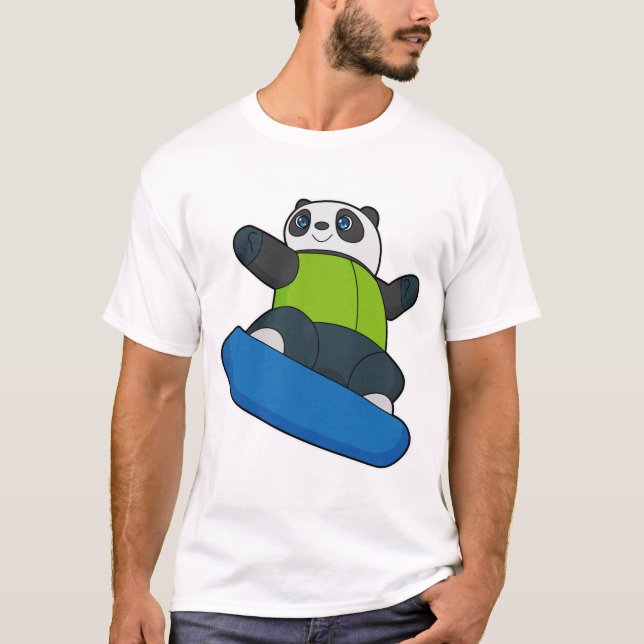 Camiseta Panda como Snowboarder com Snowboard (Frente)