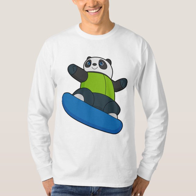 Camiseta Panda como Snowboarder com Snowboard (Frente)