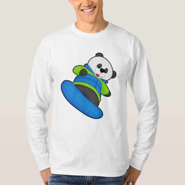 Camiseta Panda como Snowboarder com Snowboard (Frente)