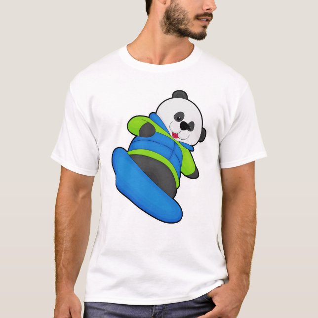 Camiseta Panda como Snowboarder com Snowboard (Frente)