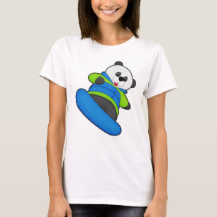 Camiseta Panda como Snowboarder com Snowboard