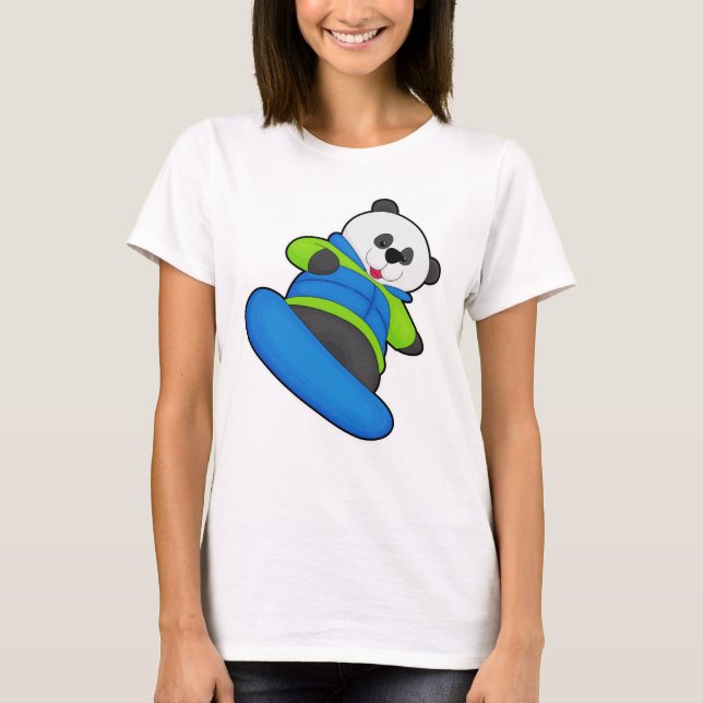 Camiseta Panda como Snowboarder com Snowboard (Frente)