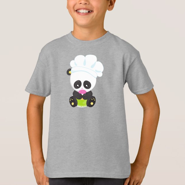 Camiseta Panda cozinhar, Panda Bajuladora, Panda com Rosqui (Frente)