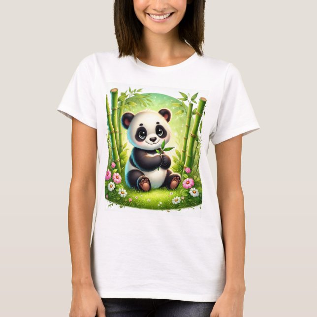 Camiseta Panda Cub Adorável na Floresta de Bambu - Arte Whi (Frente)