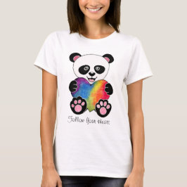 Camiseta Panda Cuta De Aquarela Com Coração Arco-Íris