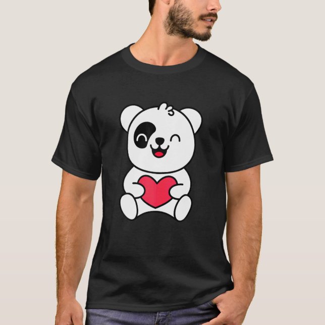 Camiseta Panda Cute Panda Segurando Coração (Frente)