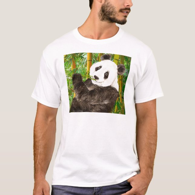 Camiseta Panda de Aquarela Cuta na Floresta de Bambu (Frente)