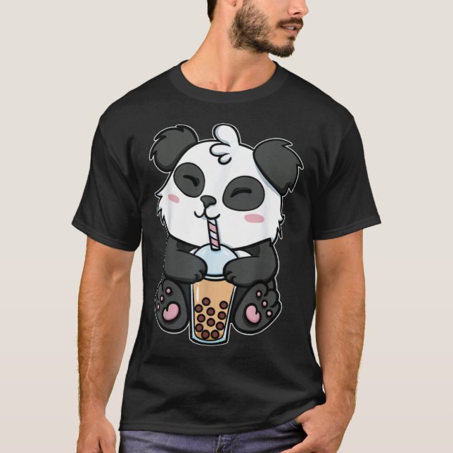 Camiseta Panda de Bebida de Chá de Leite com Pérolas de Tap (Frente)