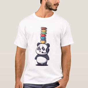 Camiseta Panda de Desenho Animado Divertido Usando Fone de