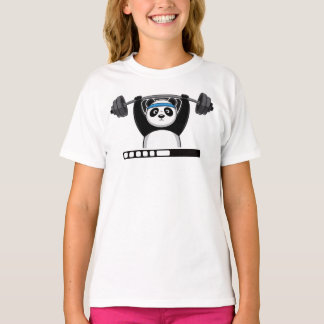 Camiseta Panda de Desenho Animado Engraçado Levantando Peso