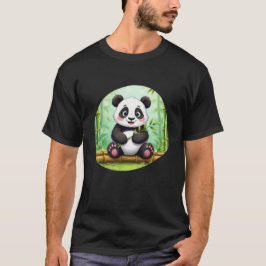 Camiseta Panda de Desenho Animado Fofo em Remendo de Bambu
