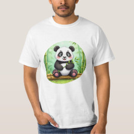 Camiseta Panda de Desenho Animado Fofo em Remendo de Bambu