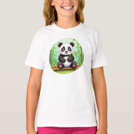 Camiseta Panda de Desenho Animado Fofo em Remendo de Bambu