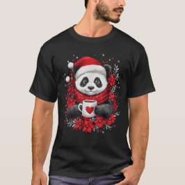 Camiseta Panda de Natal Papai Noel Café Meninas Meninos Cri