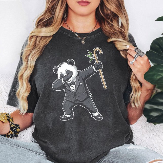 Camiseta Panda de Smoking Fazendo Dab com Pau de Bambu (Criador carregado)