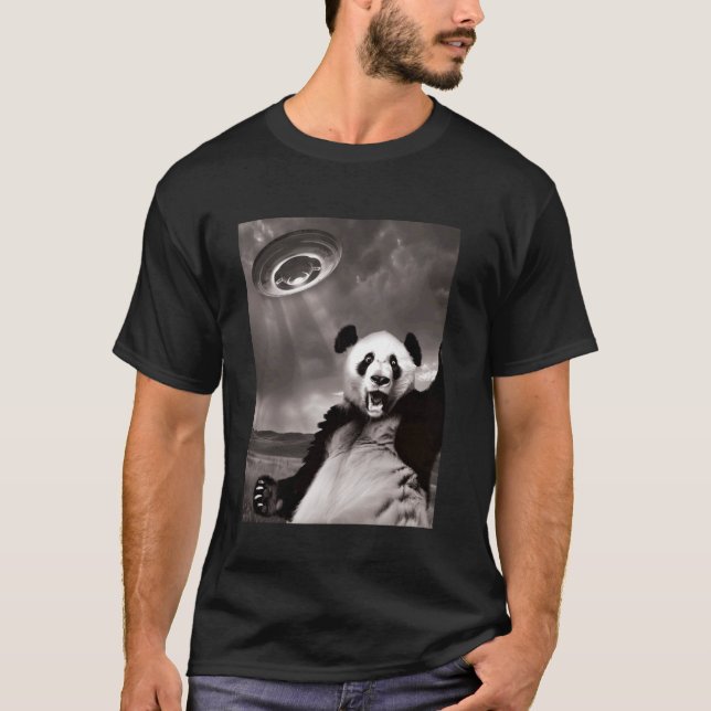 Camiseta Panda Divertido Selfie OVNI (Frente)