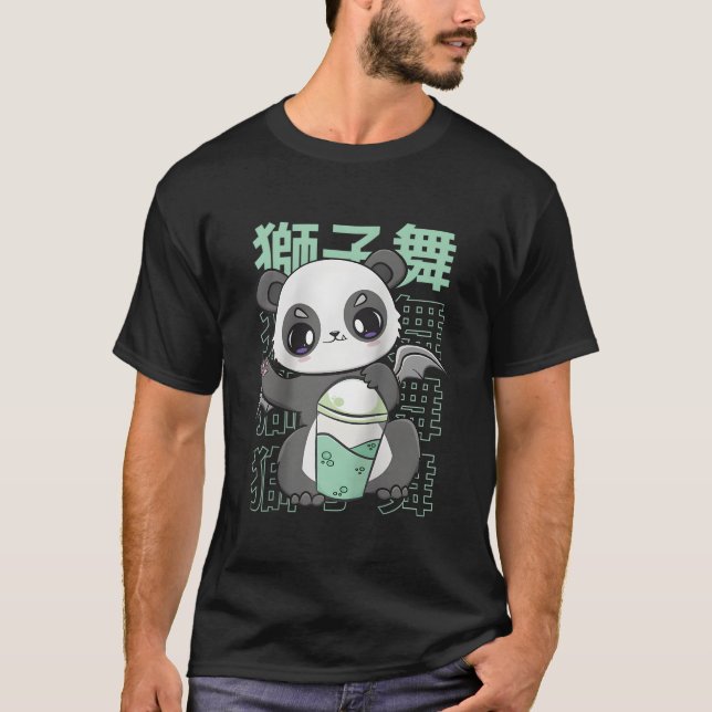 Camiseta Panda Drinking Bubble Milk Tea Mochi Animals Kanji (Frente)