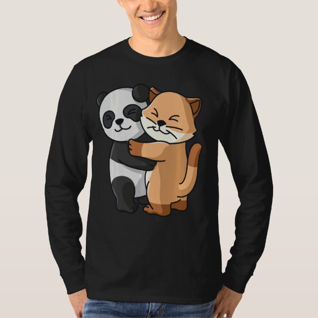 Camiseta Panda E Gato Bichinhos De Abraço Abraçados (Frente)