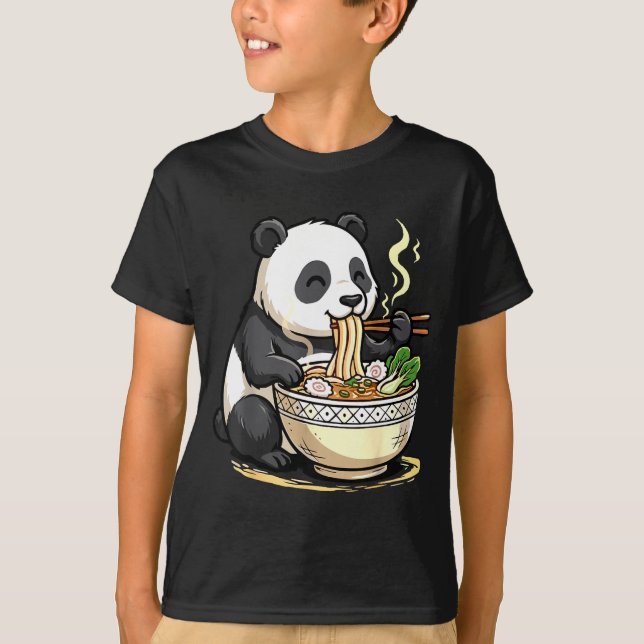 Camiseta Panda Eating Funny Ramen Noodles  (Frente)