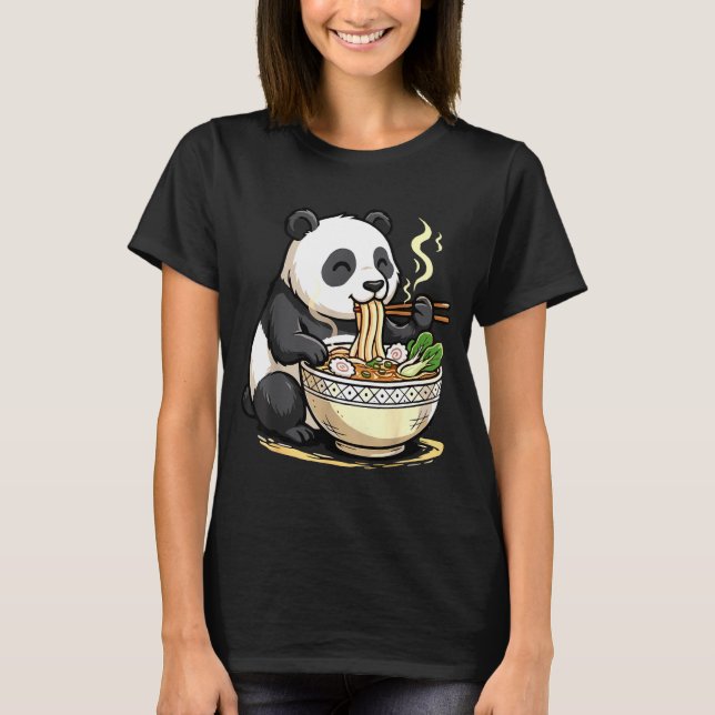 Camiseta Panda Eating Funny Ramen Noodles  (Frente)