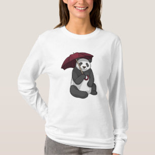 Camiseta Panda em Chuva com Guarda-chuvas