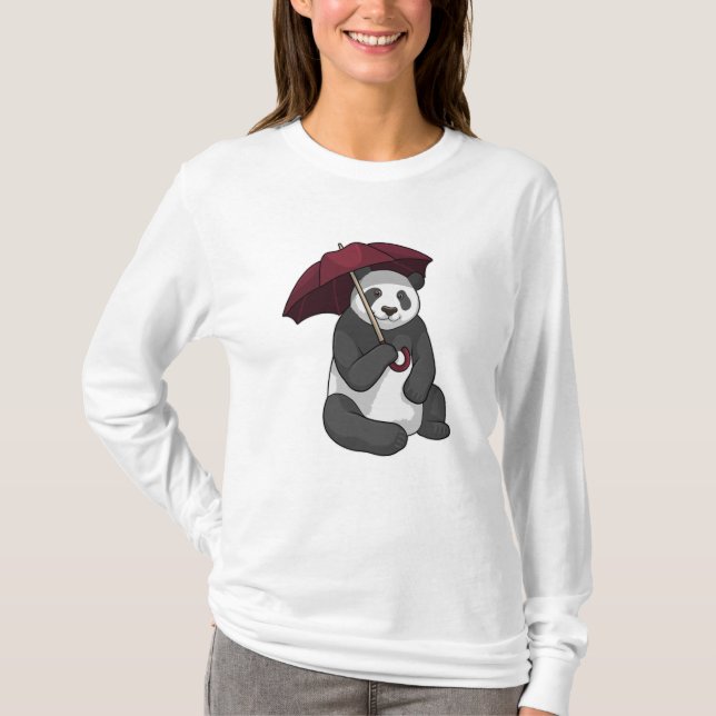 Camiseta Panda em Chuva com Guarda-chuvas (Frente)