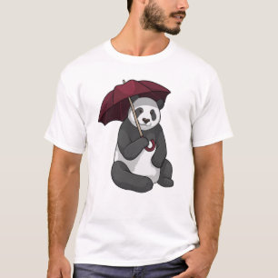 Camiseta Panda em Chuva com Guarda-chuvas