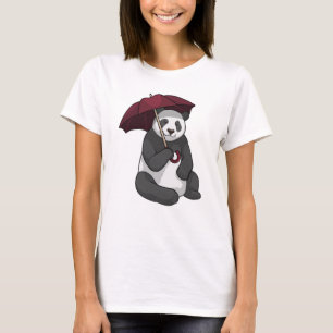 Camiseta Panda em Chuva com Guarda-chuvas