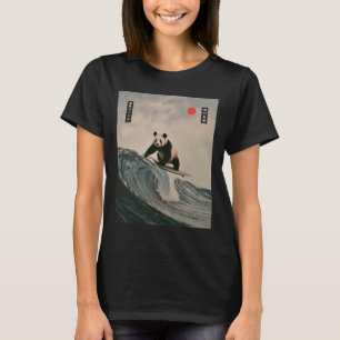 Camiseta Panda Engraçado Dizendo que Surfa na Onda Japonesa