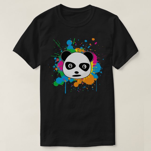 Camiseta Panda Face Paint Splash Splatter Multi Color (Frente do Design)