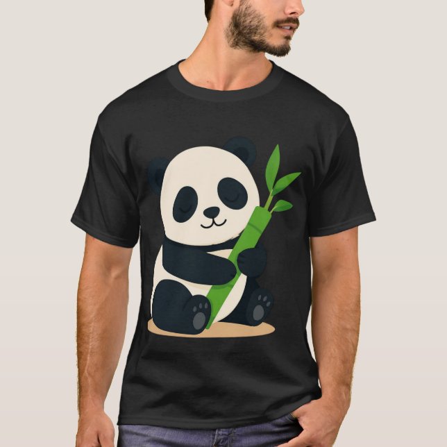 Camiseta Panda Fofinho Segurando Bambu Panda Bebê Kawaii (Frente)